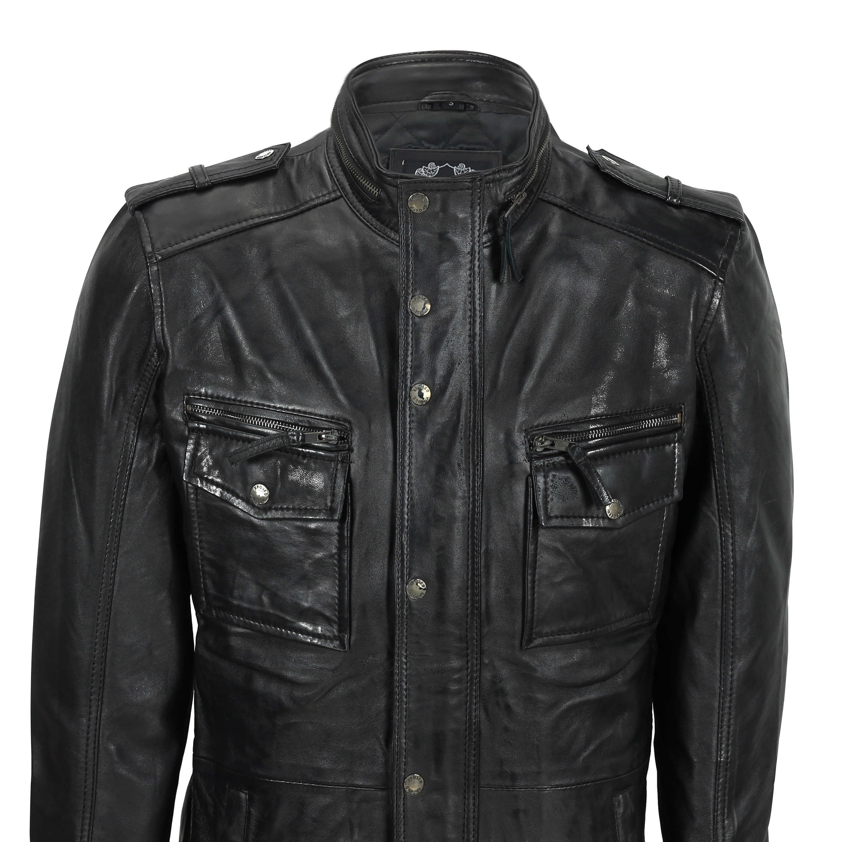 Mens Soft Real Leather Military Jacket Vintage Washed Smart Casual Field  Coat